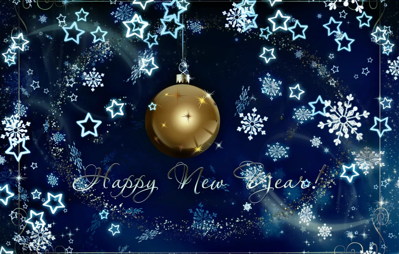 Photo wallpaper winter, snowflakes, background, ball, New year, New Year