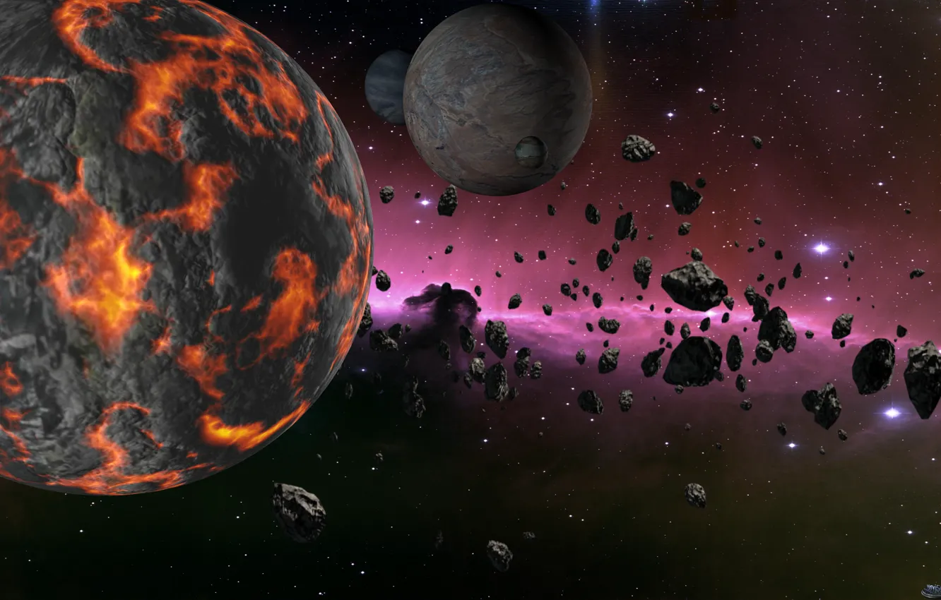 Photo wallpaper light, the universe, planet, satellite, asteroids