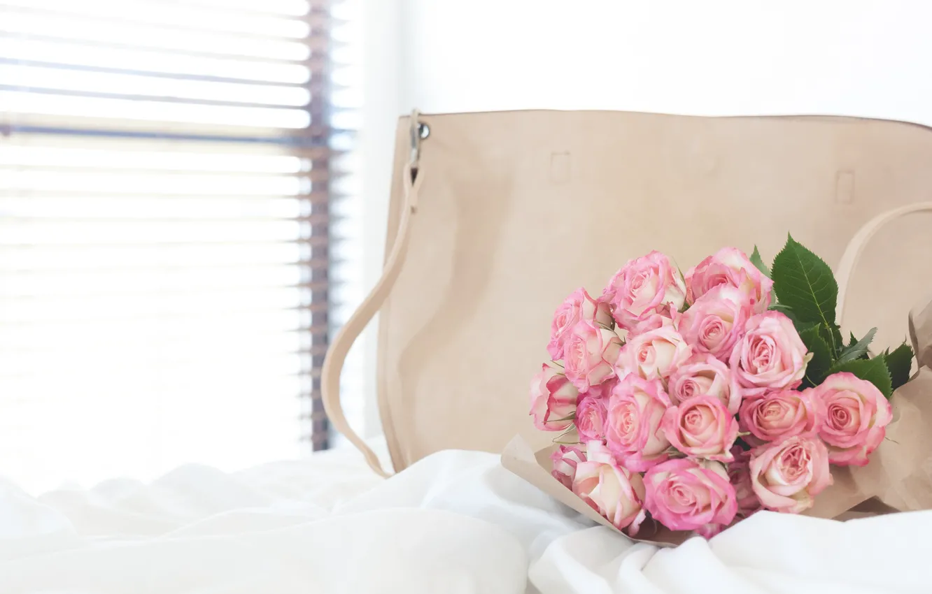 Photo wallpaper roses, pink, bag