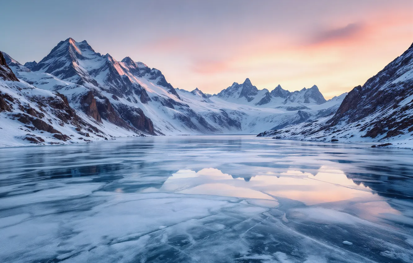 Photo wallpaper ice, winter, snow, mountains, nature, river, river, landscape