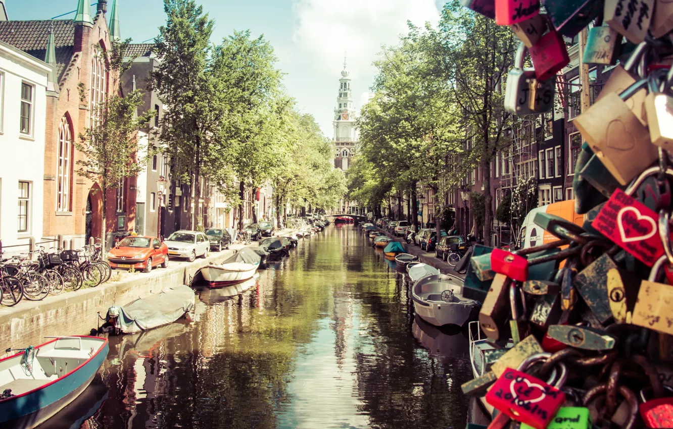 Photo wallpaper car, city, colorful, waves, summer, love, bicycle, peace