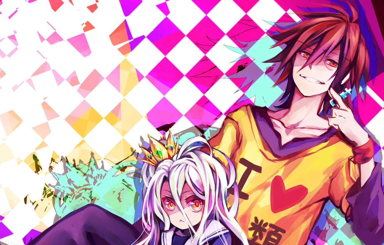Photo wallpaper girl, anime, art, guy, two, gamers, No Game No Life, No Game No Life