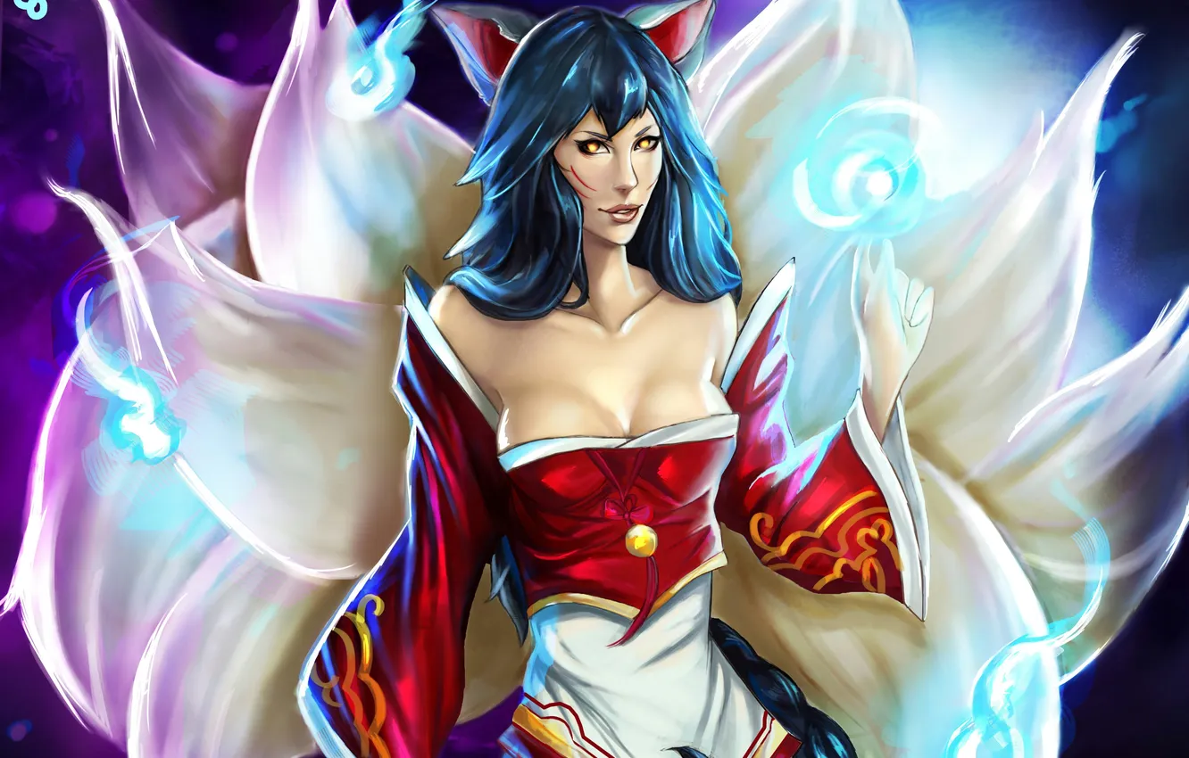 Photo wallpaper girl, magic, tail, Ahri