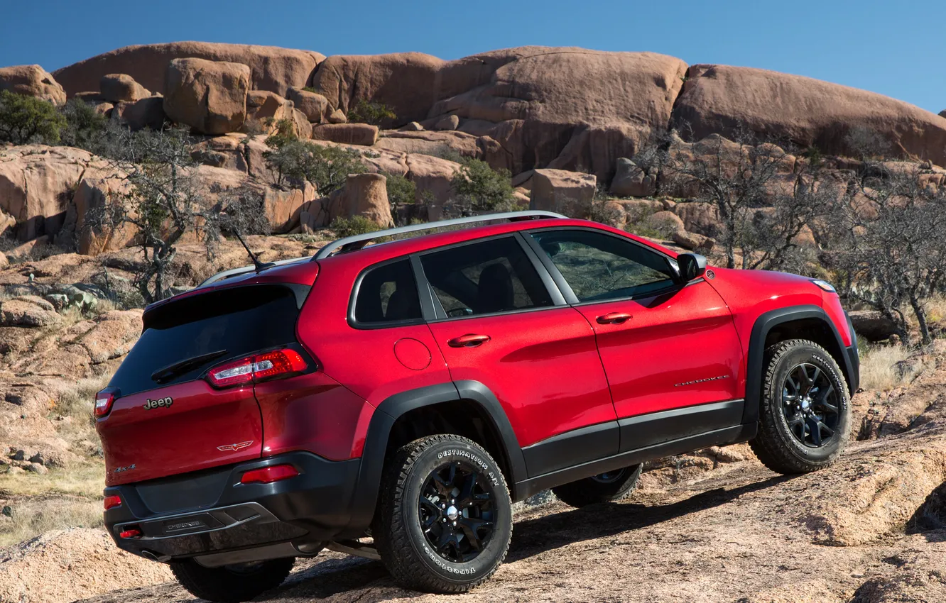 Photo wallpaper red, jeep, SUV, Jeep, Cherokee, Trailhawk
