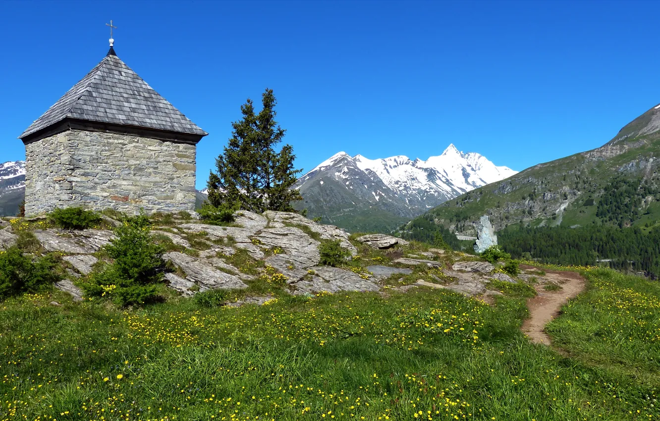 Photo wallpaper Austria, Berg, Meadow, View to the Grossglockner, am Kasereck, Sky