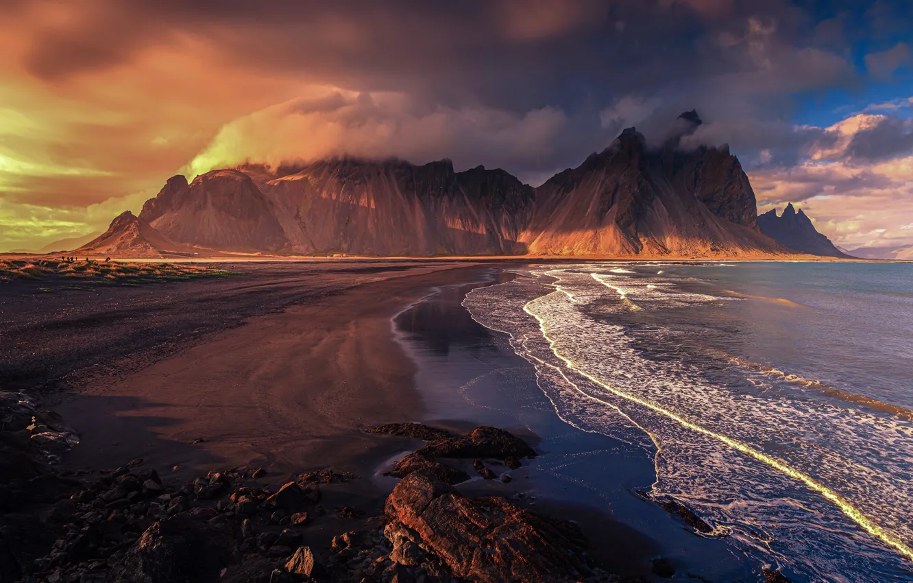 Photo wallpaper beach, clouds, coast, beach, Iceland, coast, cloud, Iceland