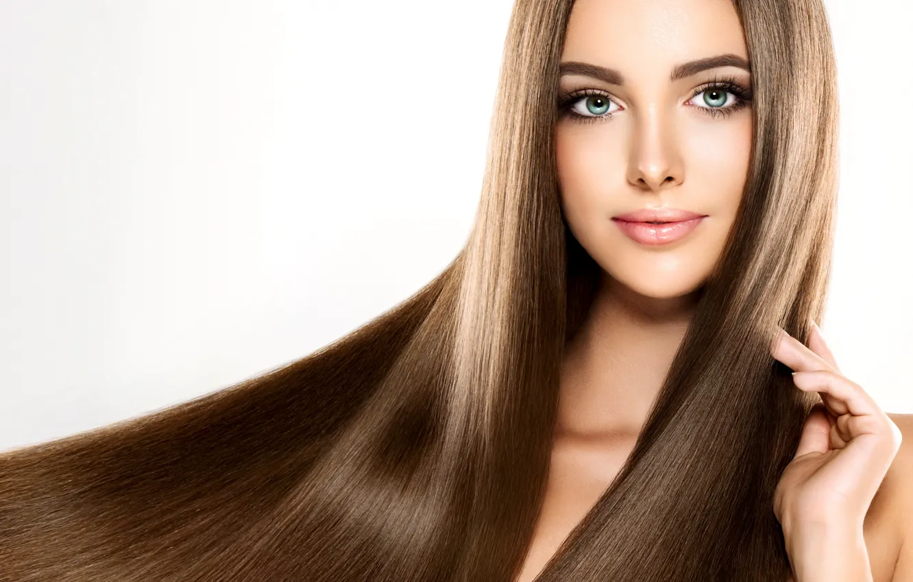 Photo wallpaper girl, face, model, hair, makeup, girl, brown hair, woman