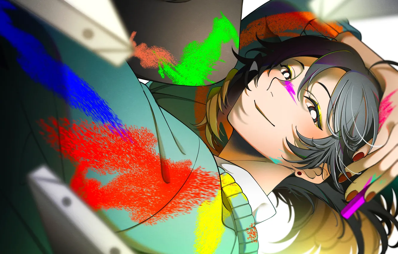 Photo wallpaper girl, crayons, Blue Period, Maki Kuwana