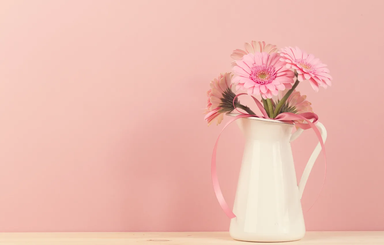 Photo wallpaper Flowers, bouquet, vase, Gerbera