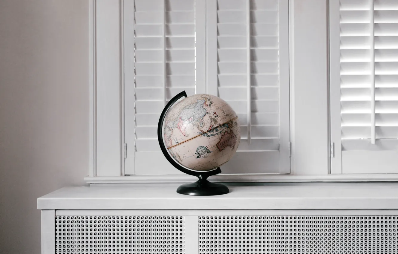 Photo wallpaper the world, map, window, sill, globe