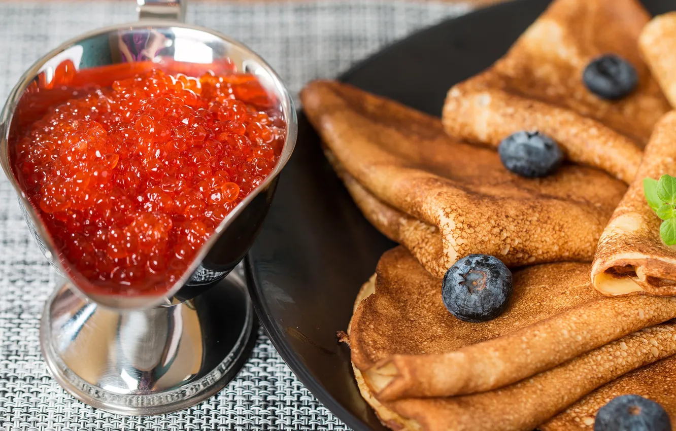 Photo wallpaper berries, pancakes, caviar, cakes, pancakes, Carnival