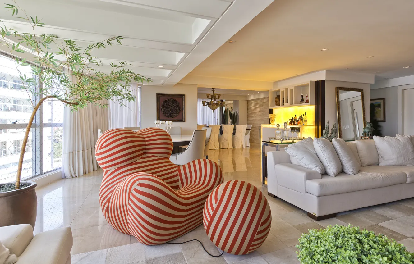 Photo wallpaper interior, chair, bar, sofa, living room, dining room, Fernanda Borio house