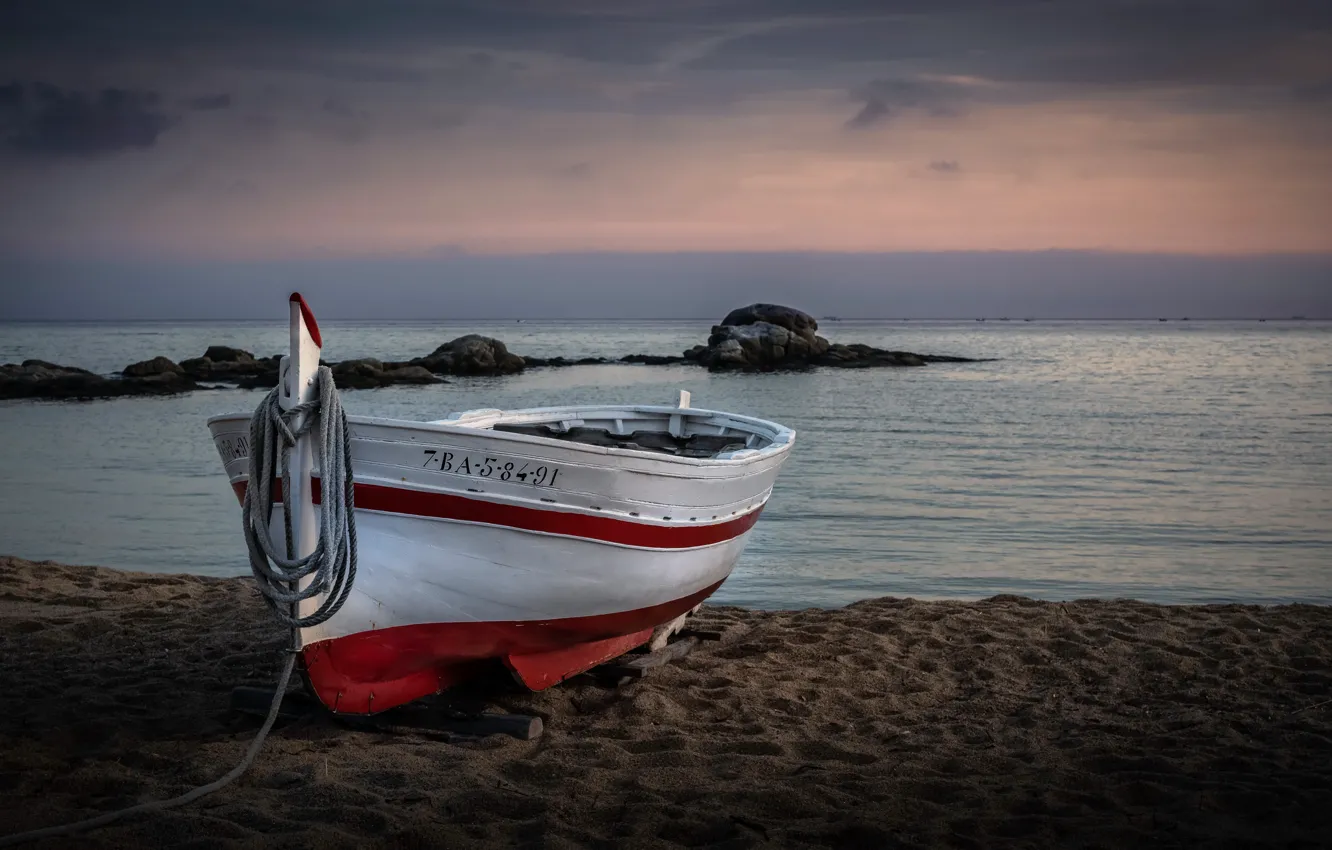 Photo wallpaper sea, shore, boat
