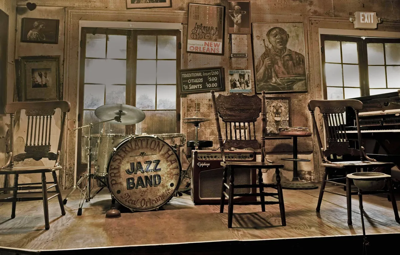 Photo wallpaper interior, jazz, USA, New Orleans, Preserves Hall