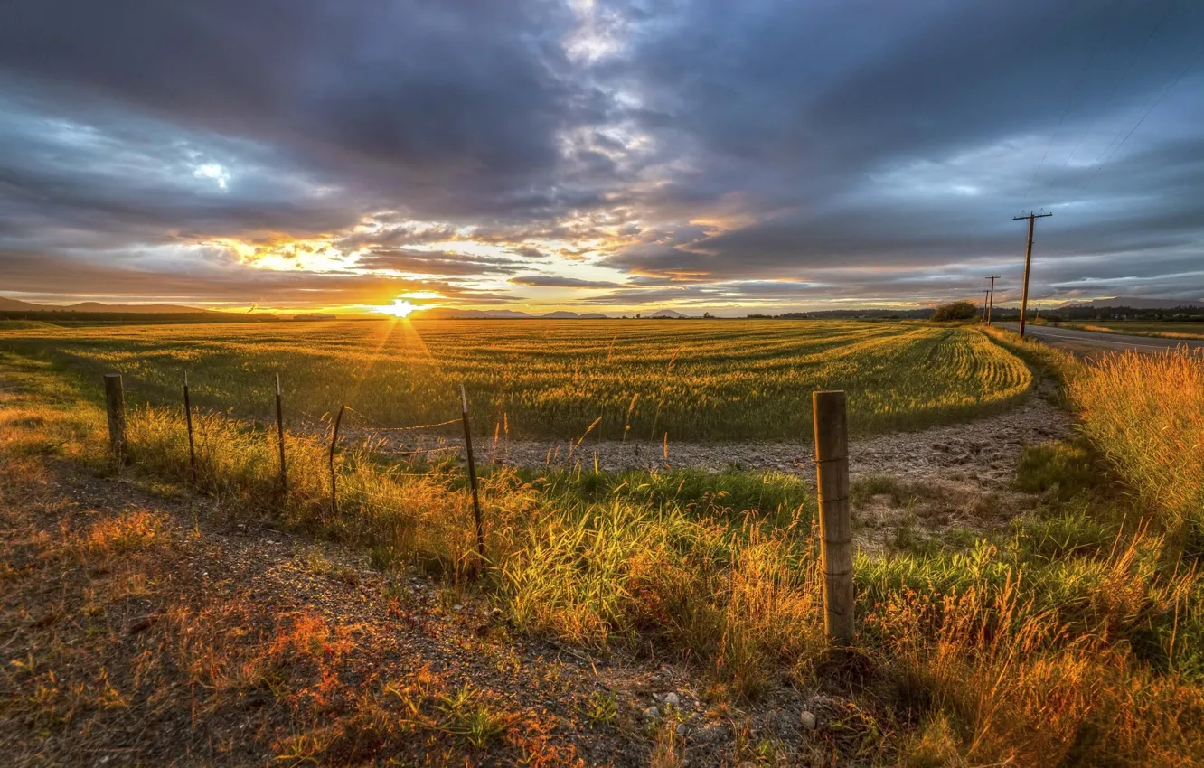 Photo wallpaper field, landscape, sunset, nature, beauty, nature