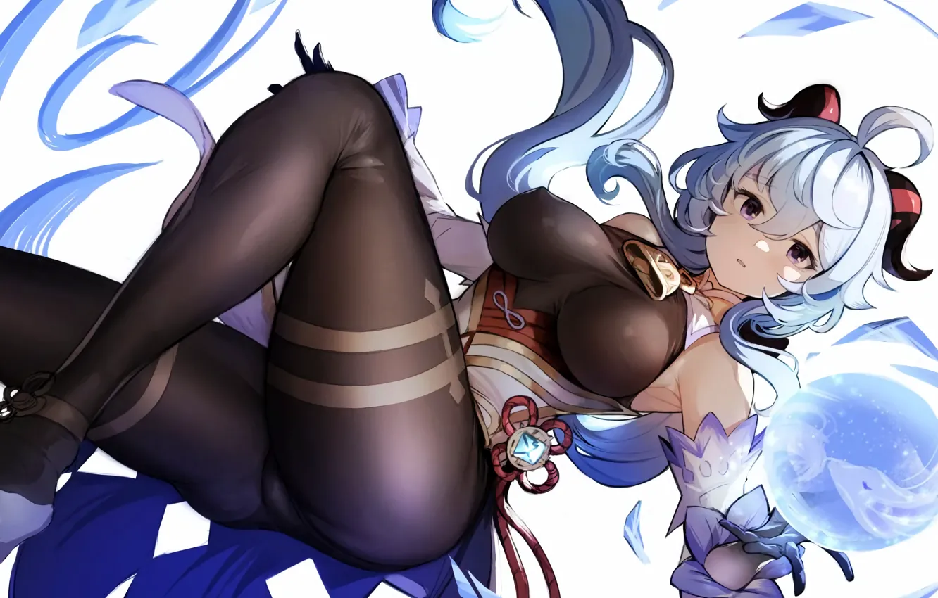 Photo wallpaper girl, sexy, horns, long hair, dress, boobs, anime, beautiful