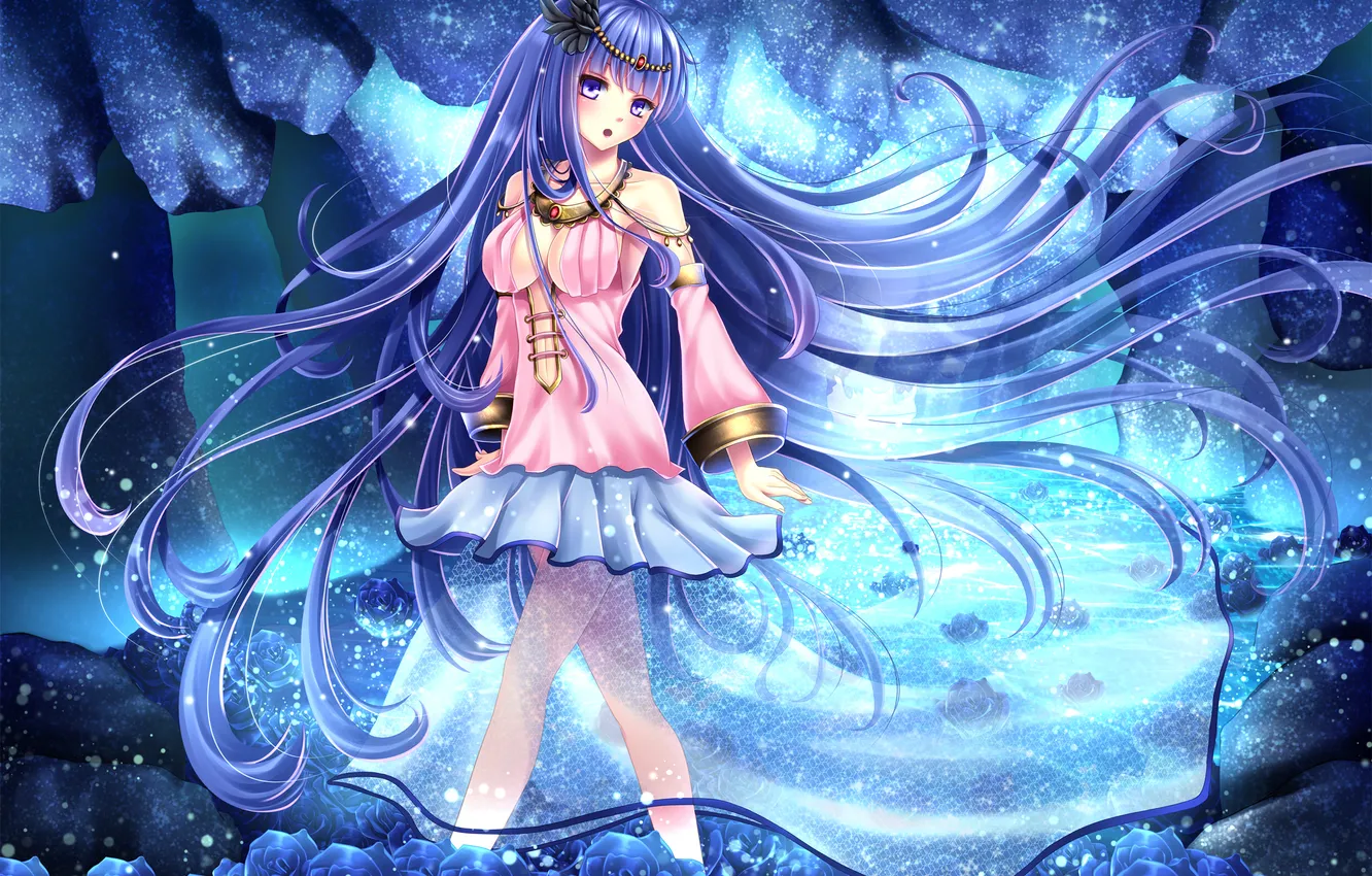 Photo wallpaper look, girl, flowers, roses, dress, art, gait, toshi