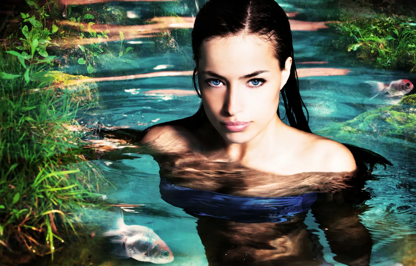 Photo wallpaper look, water, face, fish