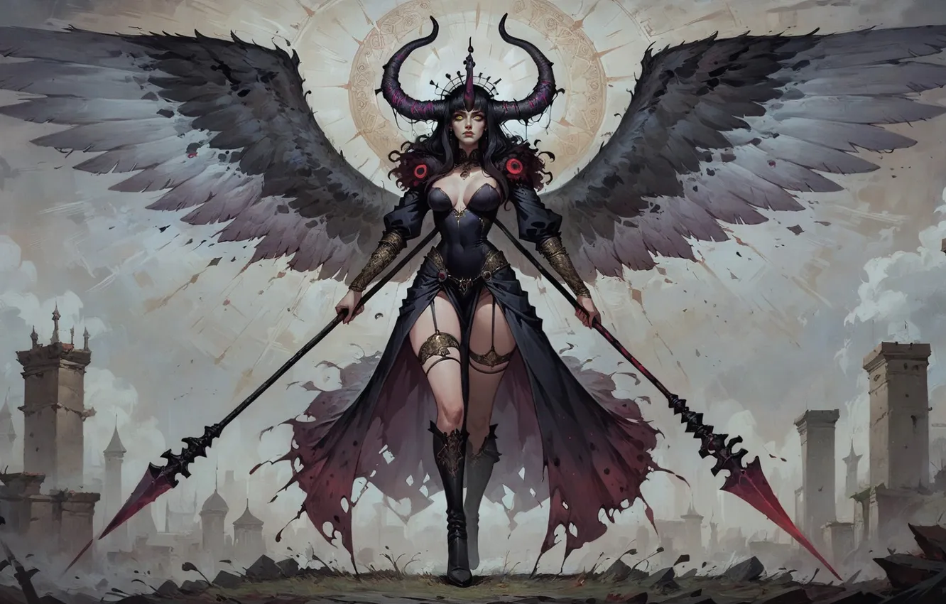 Photo wallpaper girl, the demon, warrior, spear