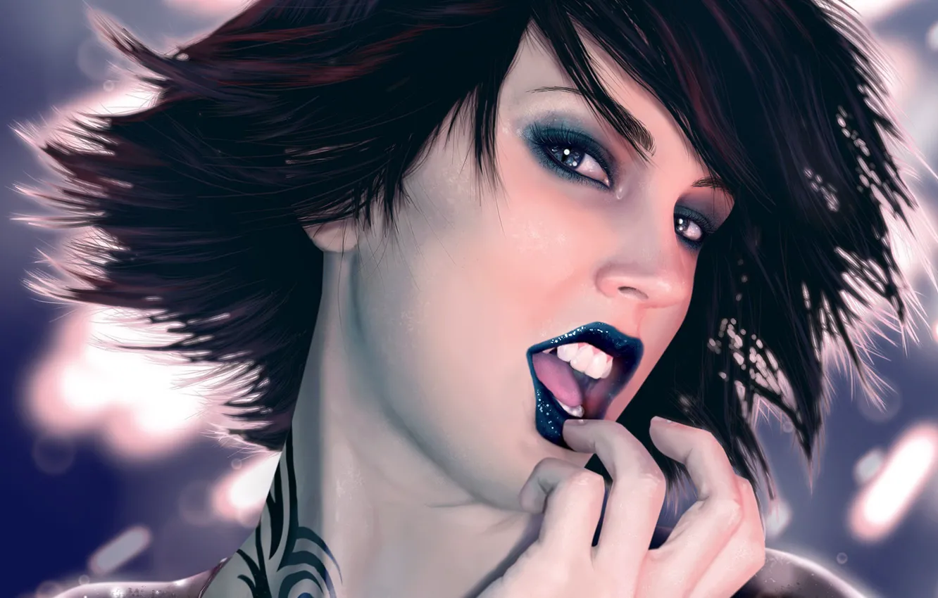 Photo wallpaper eyes, look, lips, tattoo, carine grasset