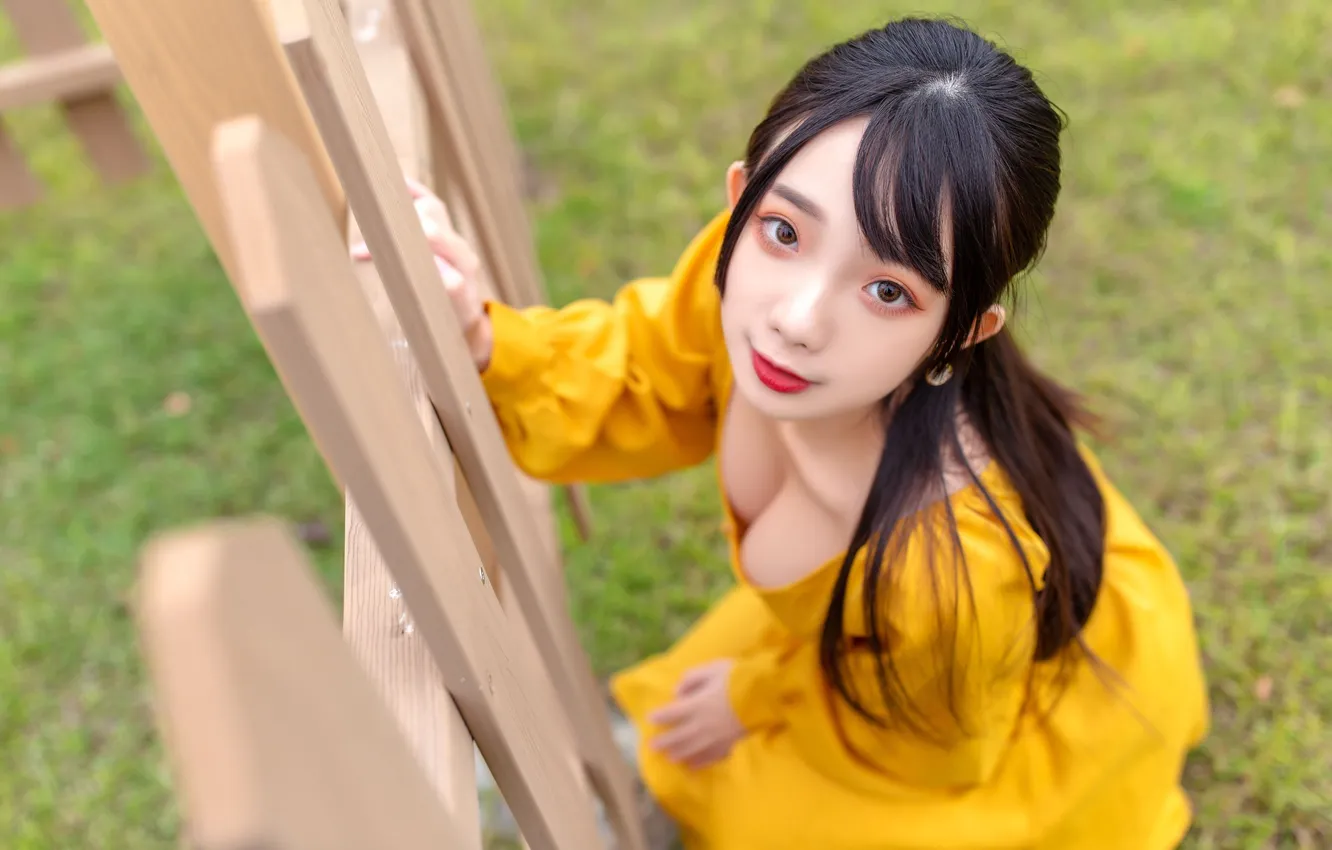 Photo wallpaper look, pose, model, neckline, Asian, beauty, cutie, bust