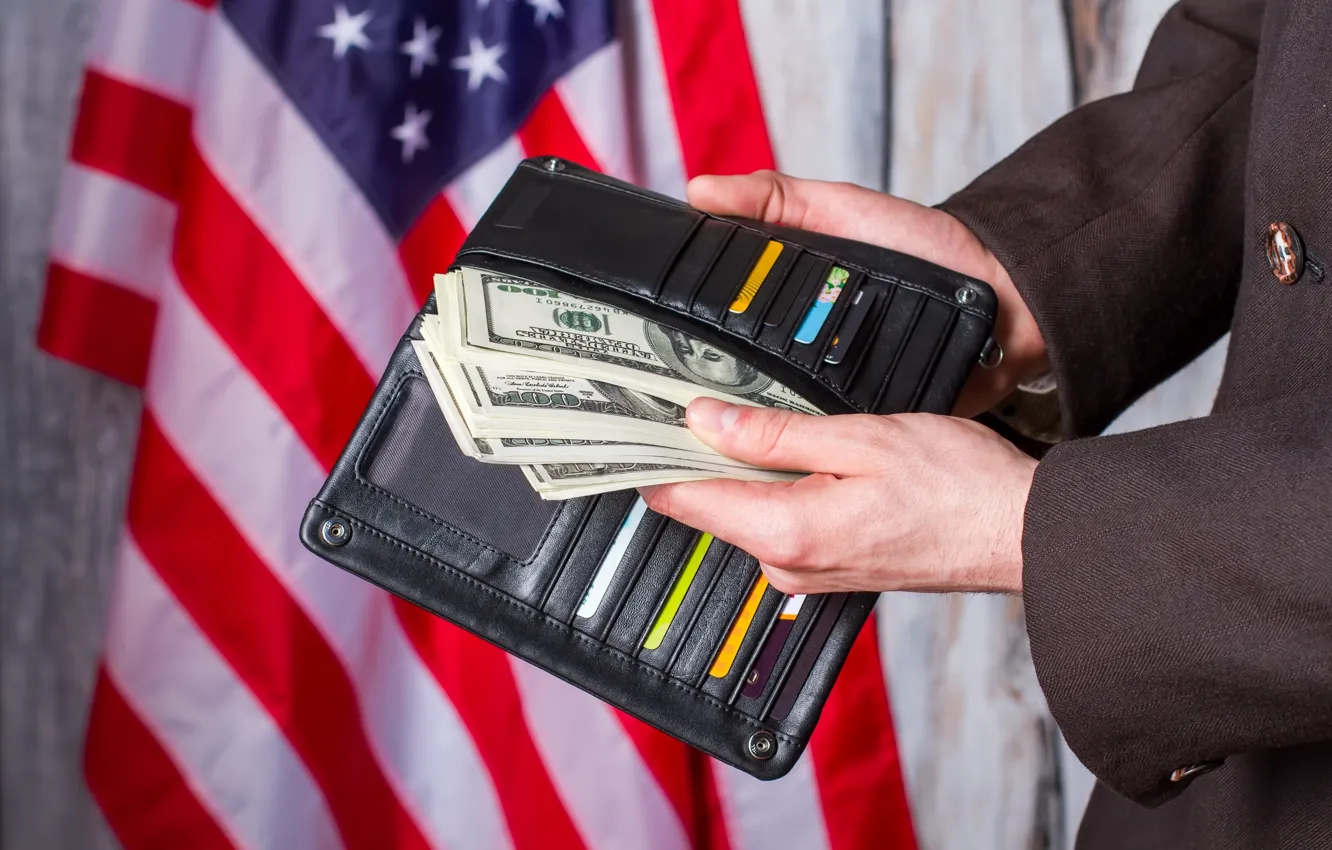 Photo wallpaper USA, flag, money