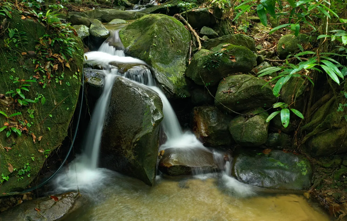 Photo wallpaper nature, rocks, shore, waterfall, stream