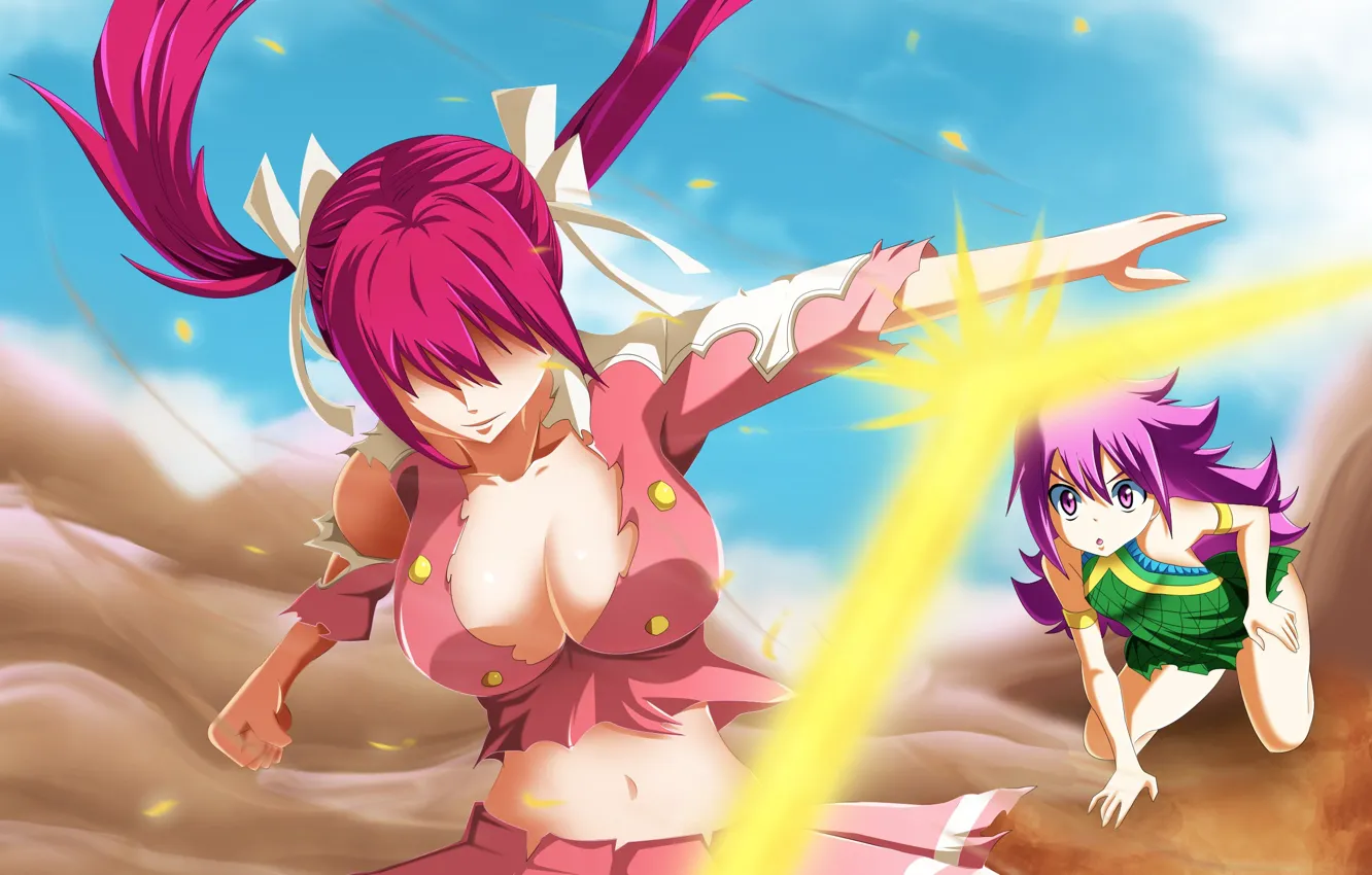 Photo wallpaper sky, anime, pretty, fight, fairy tail, manga, japanese, oppai