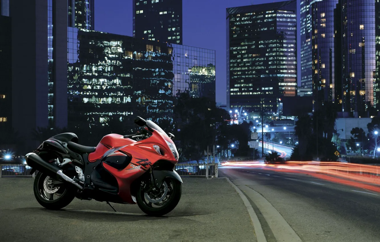 Photo wallpaper road, the city, motorcycle, Suzuki, Hayabusa, GSX 1300 R