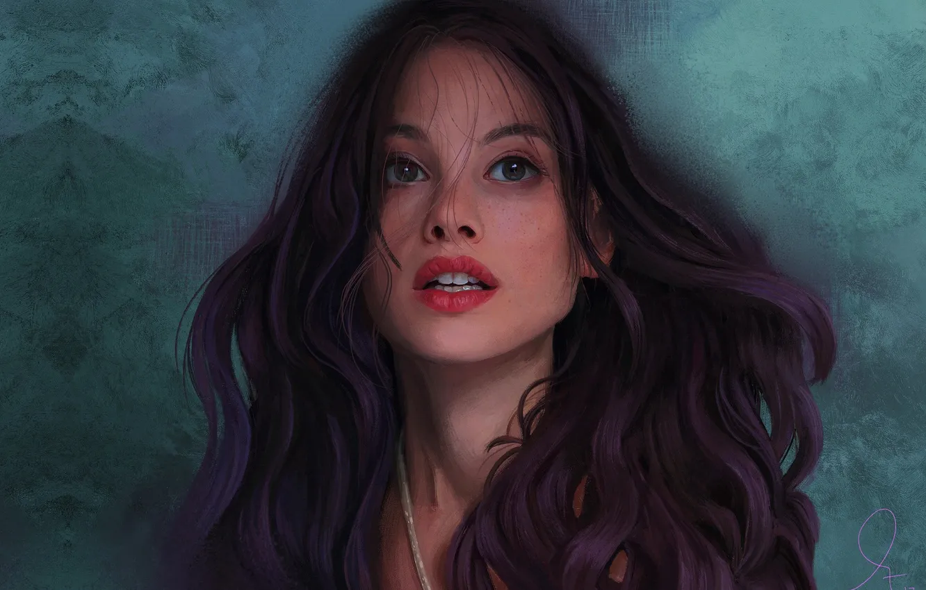 Photo wallpaper long hair, women, face, digital art, Astrid Berges-Frisbey, artwork, dark hair, portrait