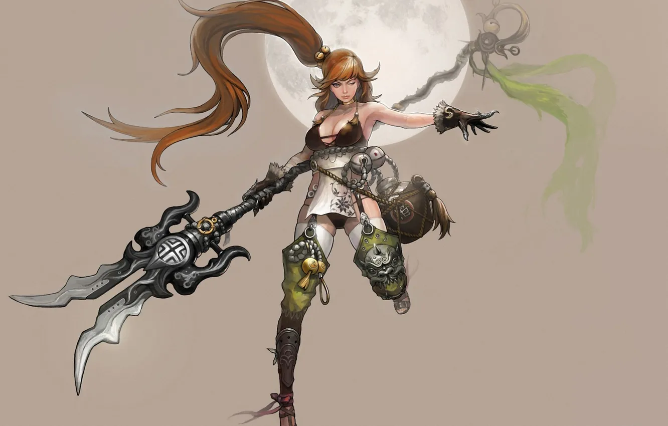 Photo wallpaper girl, weapons, background, the moon, art