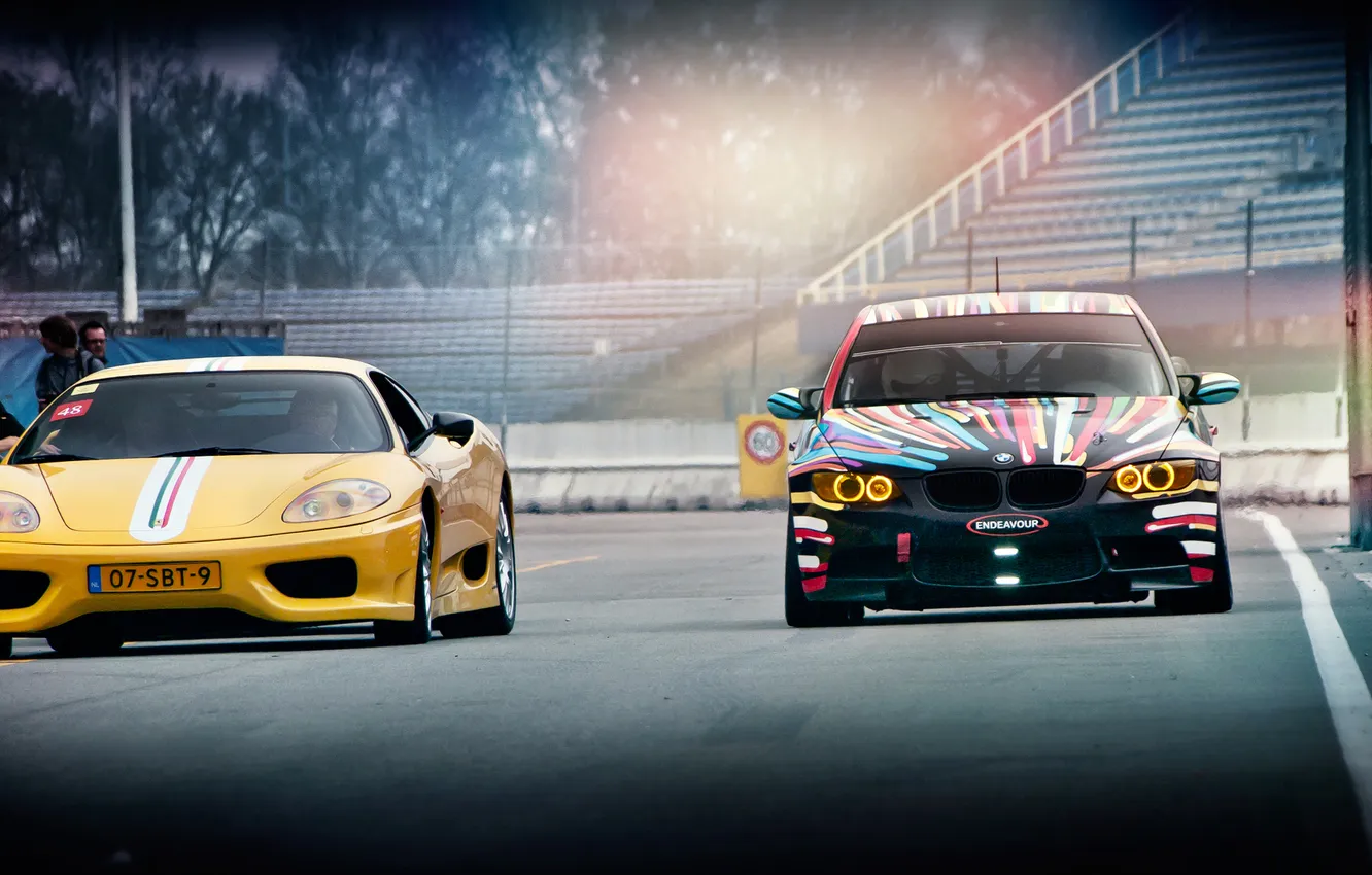 Photo wallpaper BMW, Tuning, F430, Ferrari, Track, E92, Spider