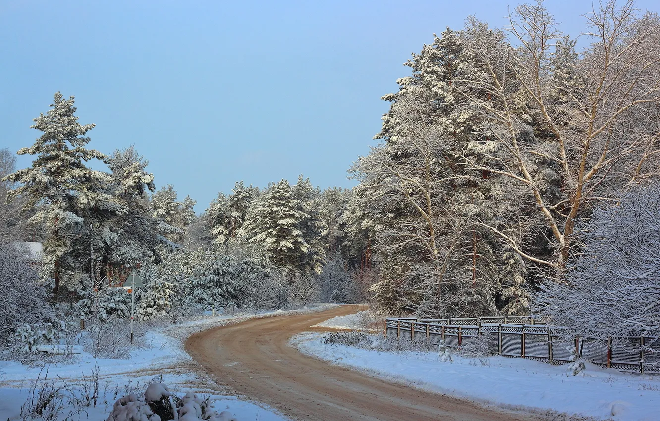 Photo wallpaper winter, road, landscape