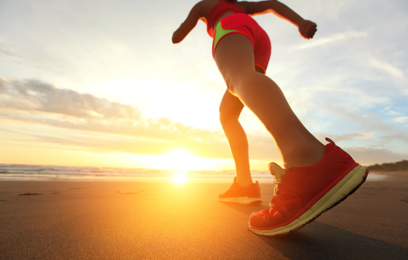 Photo wallpaper dawn, shoes, walking, running, physical activity