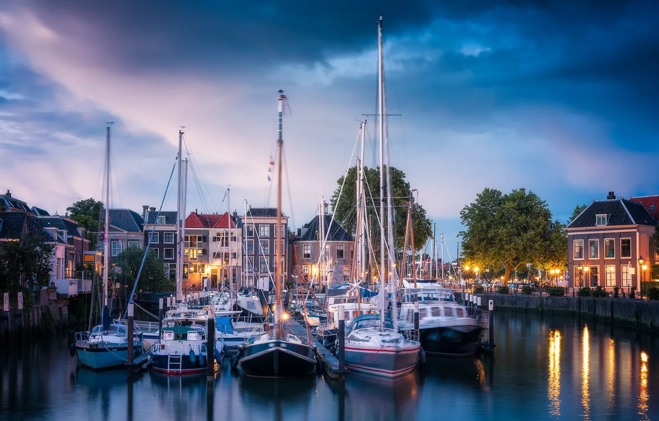Photo wallpaper river, building, home, yachts, port, Netherlands, Netherlands, Dordrecht