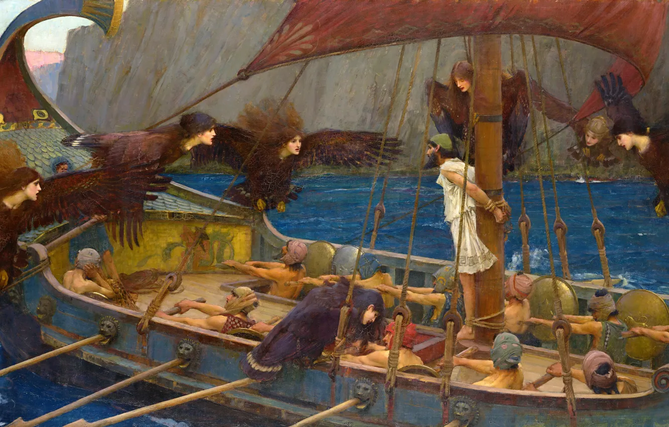 Photo wallpaper picture, John William Waterhouse, mythology, Odysseus and the Sirens
