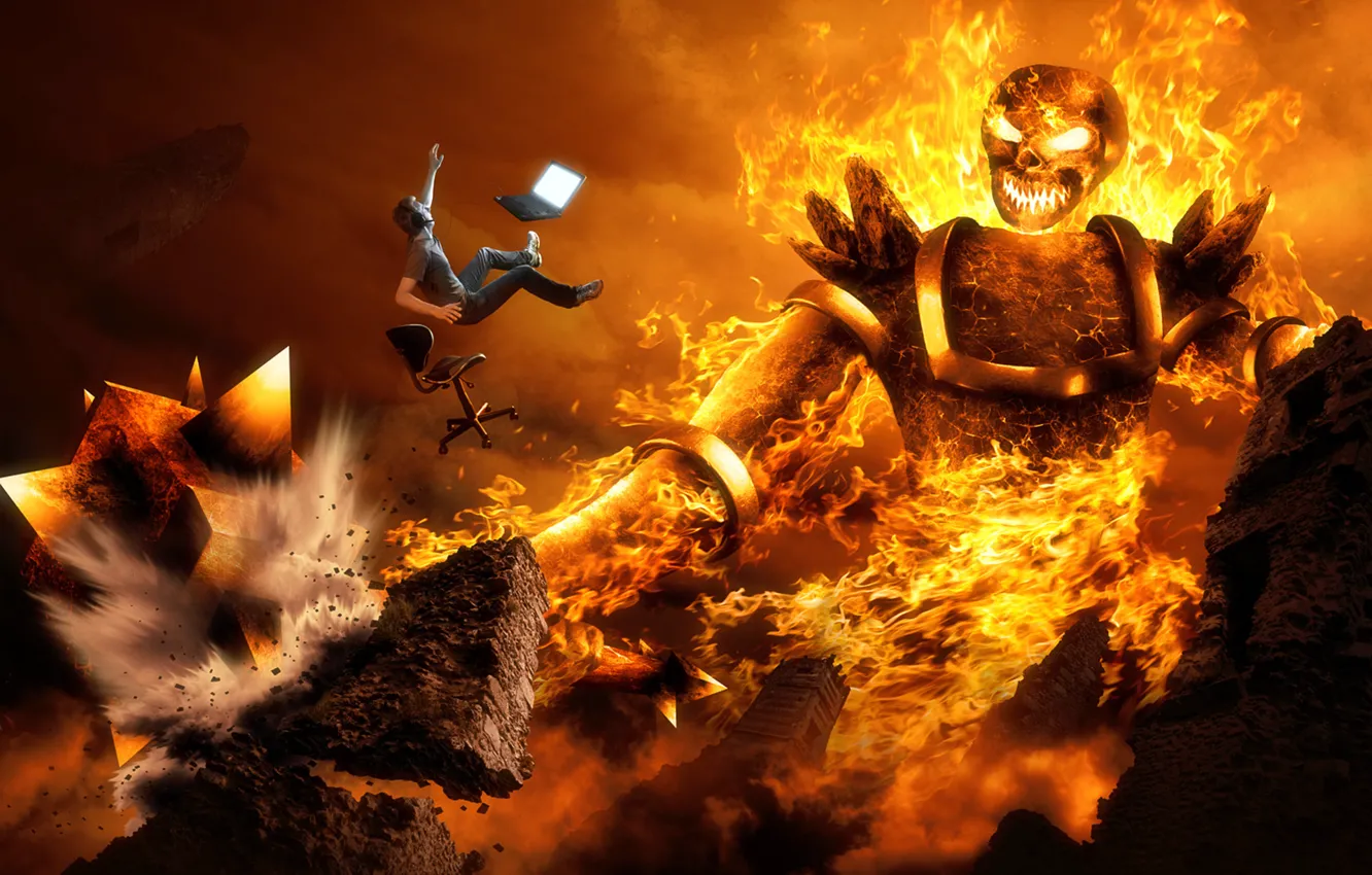 Photo wallpaper skull, fire, Game over