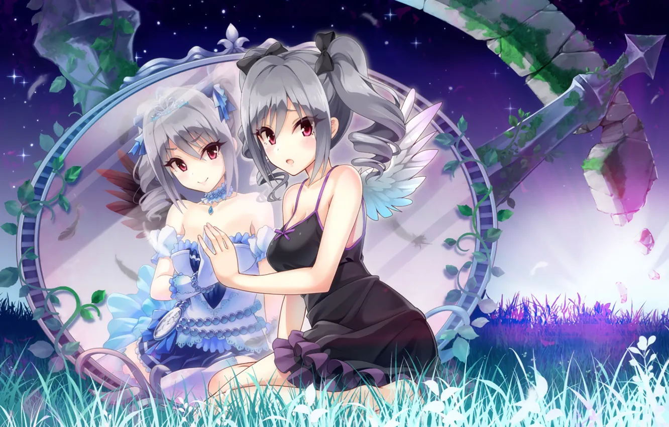 Photo wallpaper black dress, wings, in the grass, starry sky, two tails, alter ego, the idolm @ …