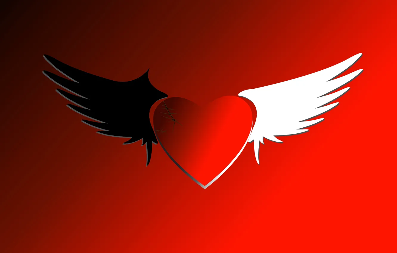 Photo wallpaper love, heart, graphics, wings, crack, Valentine's Day
