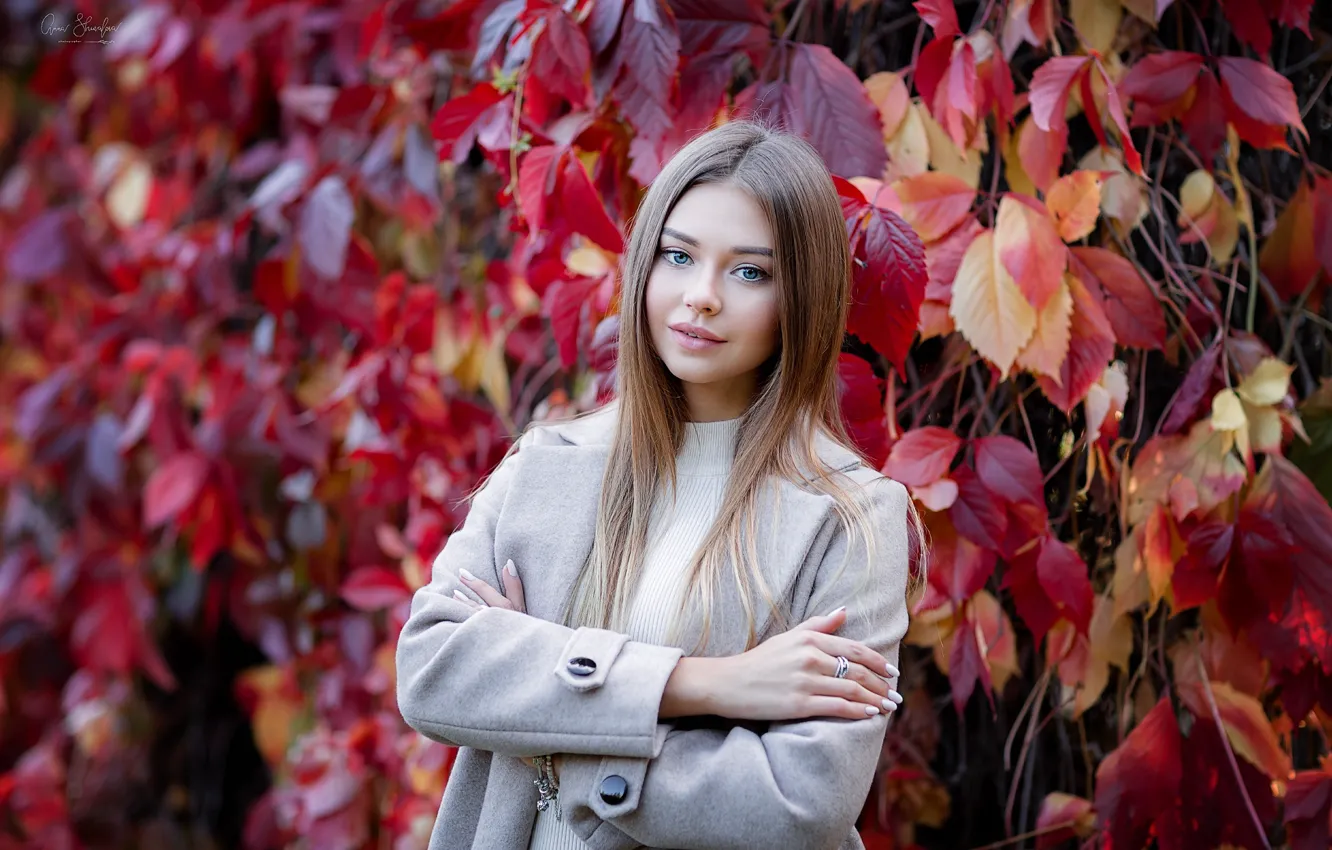 Photo wallpaper autumn, Girl, Pauline Kostiuk, Anna Shuvalova