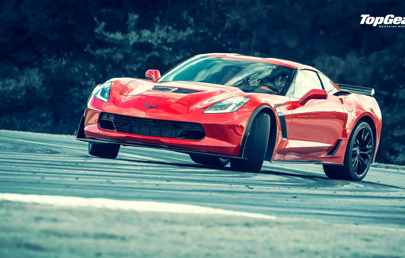 Photo wallpaper Z06, Corvette, Chevrolet, Top Gear, Red, Power, Front, Drifting