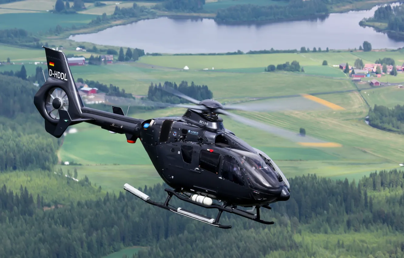Photo wallpaper flight, landscape, helicopter, EC135
