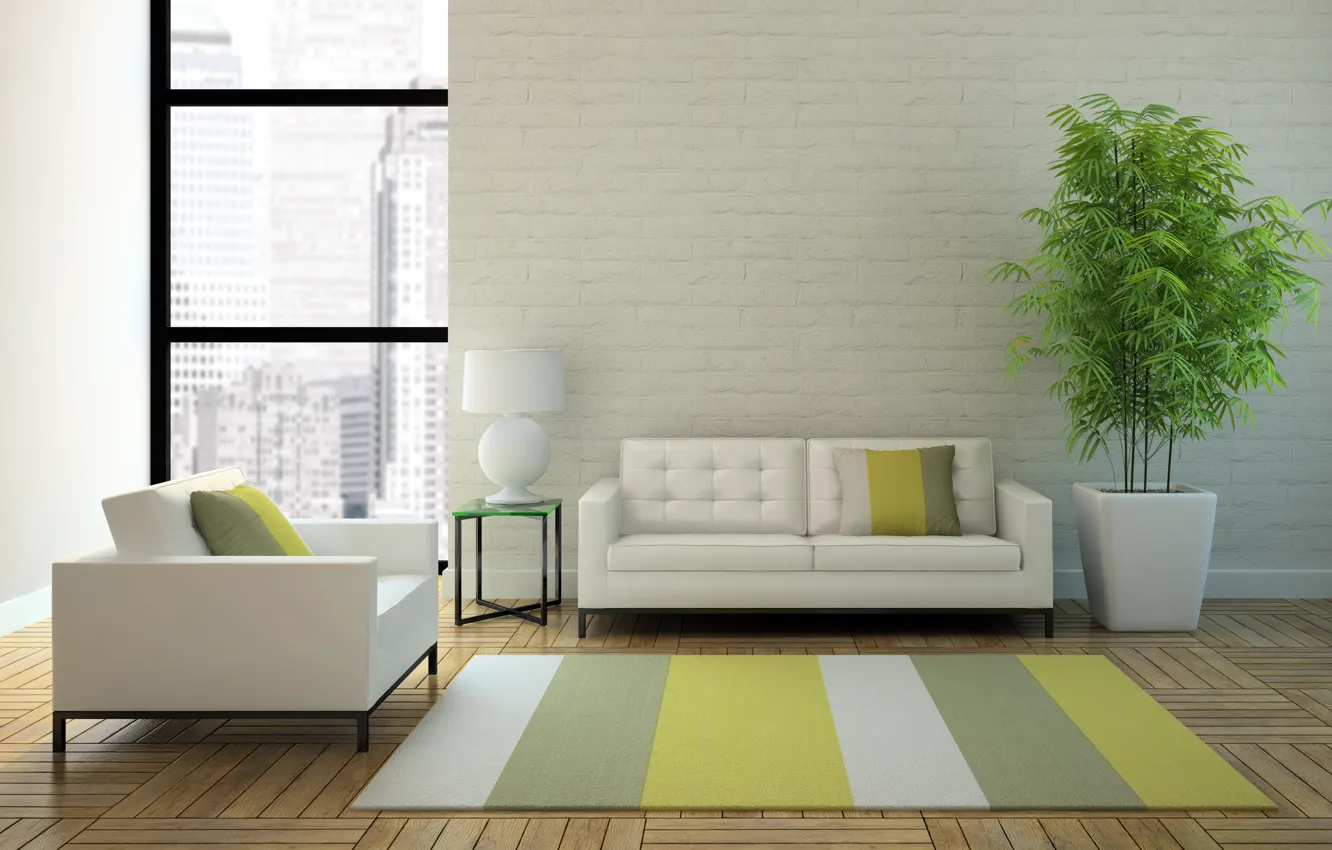 Photo wallpaper sofa, interior, skyscrapers, office, skyscraper, interior, office, couch