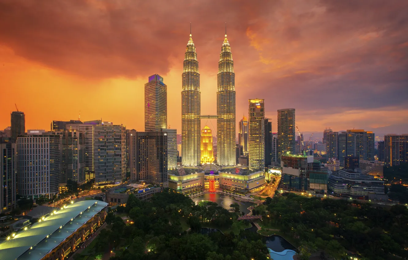 Photo wallpaper landscape, city, the city, night lights, landscape, Kuala Lumpur, Kuala Lumpur