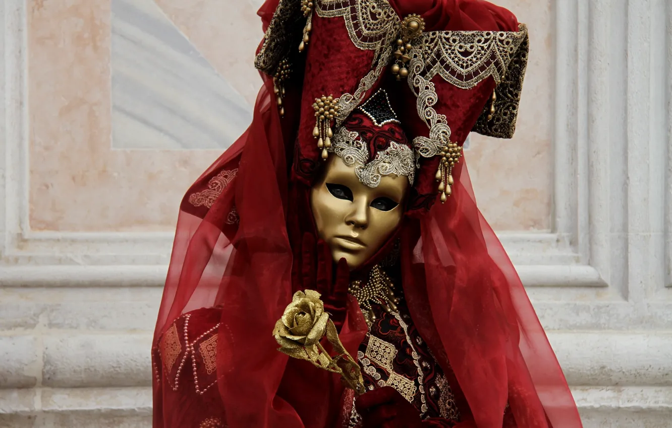 Photo wallpaper rose, mask, carnival costume