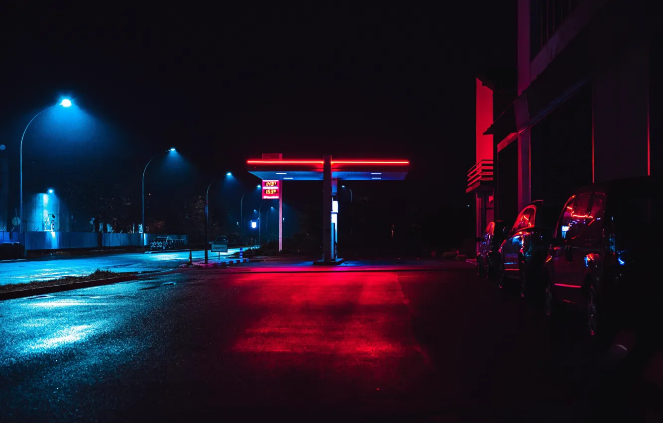 Photo wallpaper neon, dressing, city lights, the city, night, night street, machine
