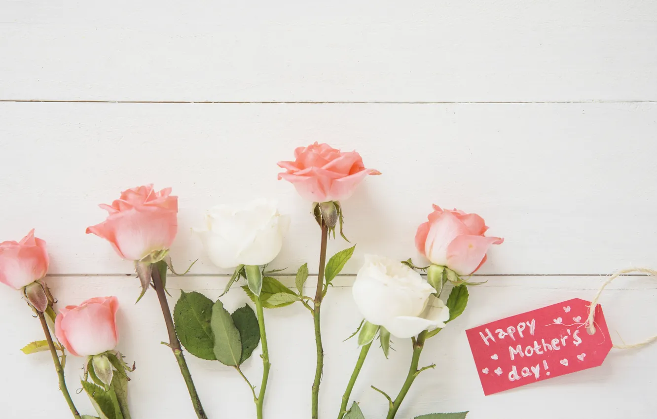 Photo wallpaper holiday, roses, bouquet, pink, white, Mother's Day
