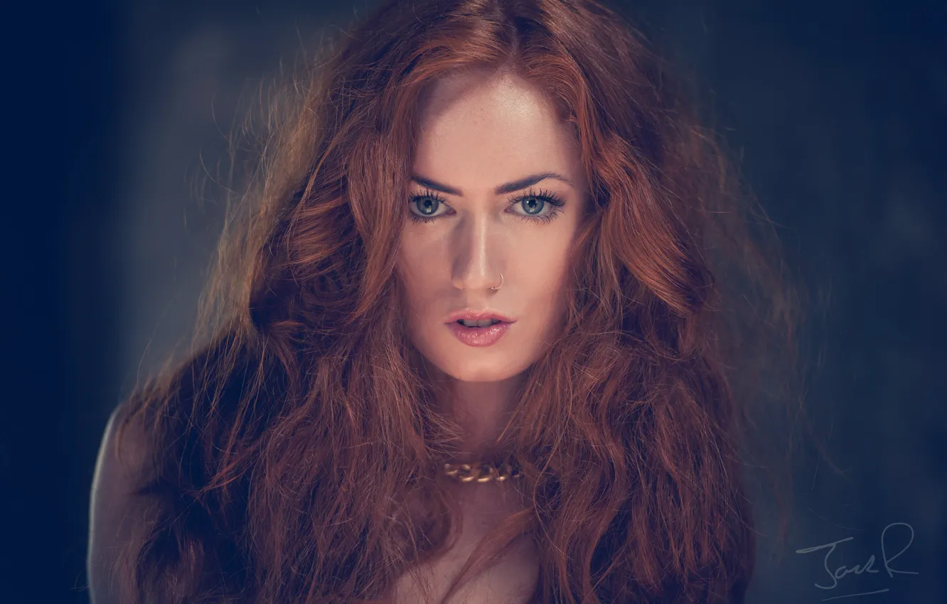 Photo wallpaper girl, model, hair, red, girl, photographer, model, Jack Russell