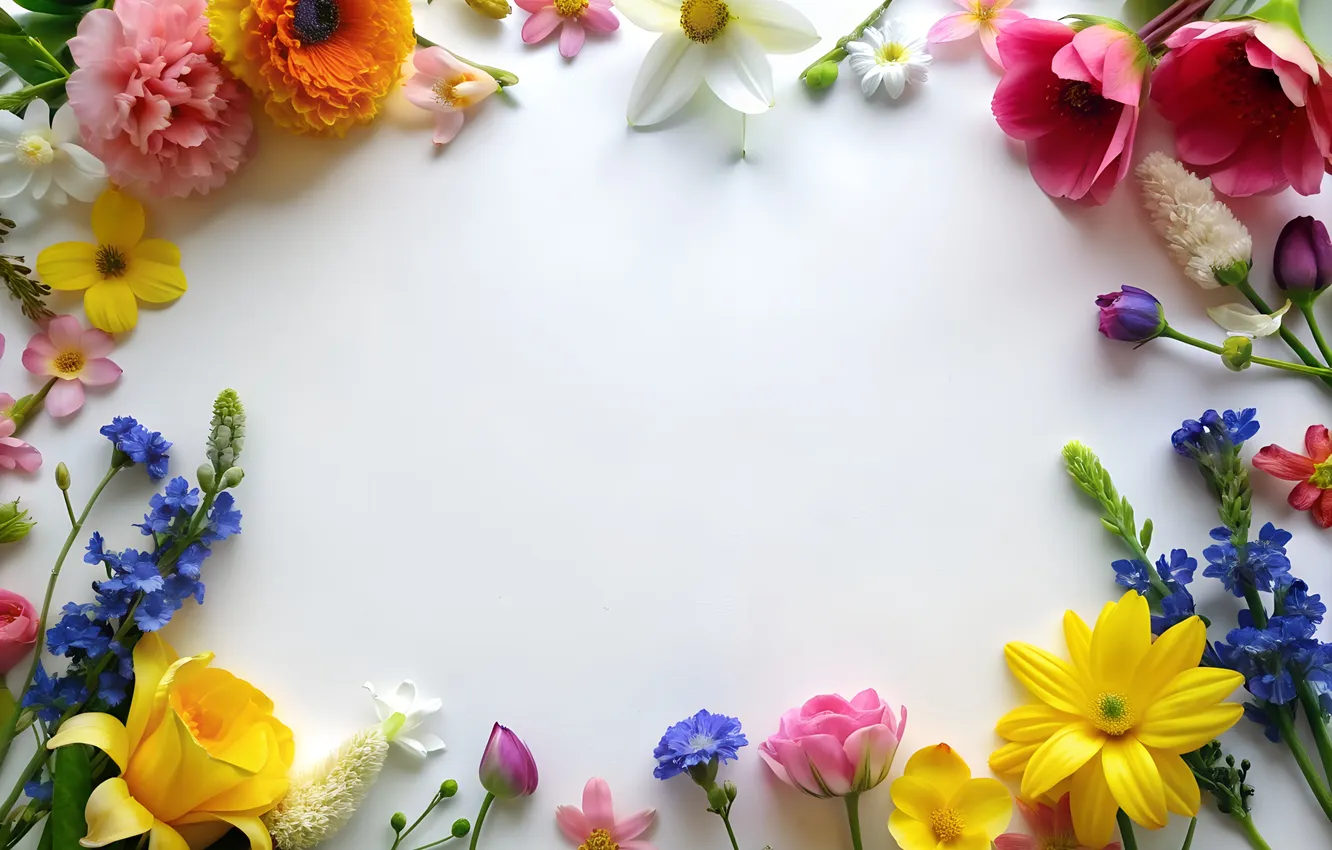 Photo wallpaper flowers, spring, colorful, flowers, spring, bright, frame, floral