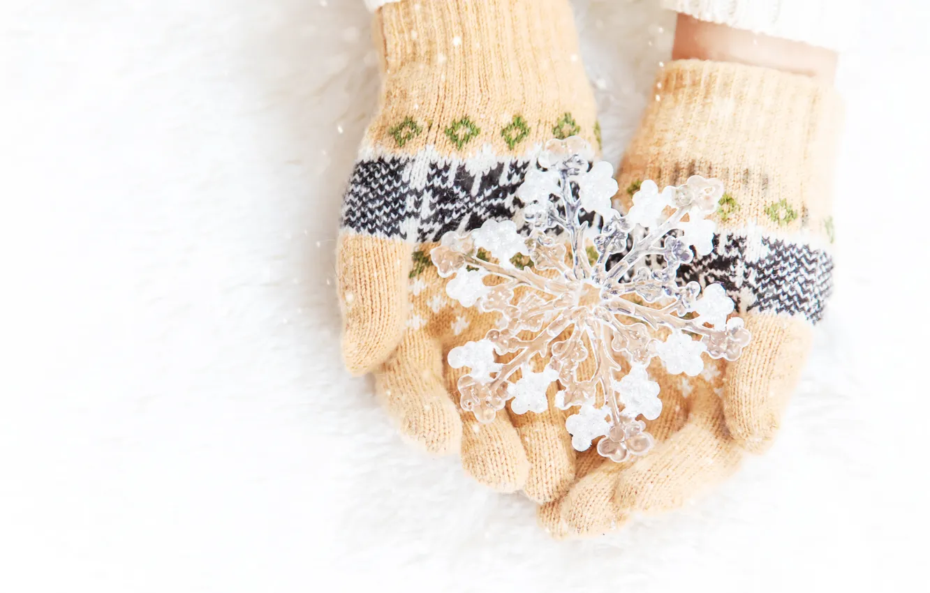Photo wallpaper winter, snow, love, snowflake, winter, mittens, snow, hands